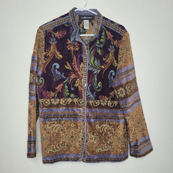 Vintage 90s Sag Harbour button front tapestry jacket coat size 12 art to wear - Picture 1 of 6